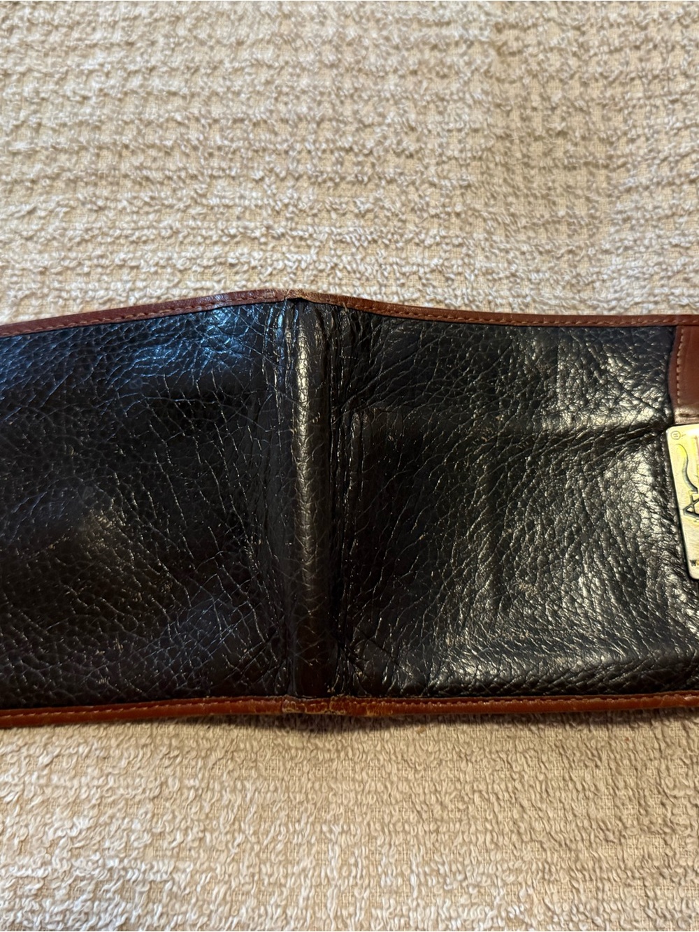 Classic Black Leather Money Clip Wallet with Brown Trim